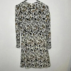 & Other Stories Womens Cheetah Print A-line Dress Size 8 Tan Long Sleeve Satin